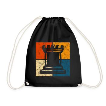 Retro Schach Schachspieler Schachmatt Schachfigur - Turnbeutel - Schwarz - Vorne