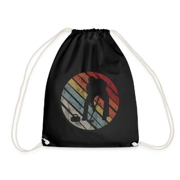 Eis Curling Curler Eisstockschießen Retro Geschenk - Turnbeutel - Schwarz - Vorne