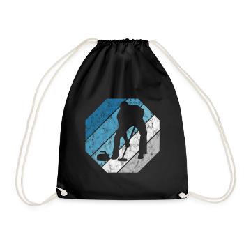 Eis Curling Curler Eisstockschießen Retro Geschenk - Turnbeutel - Schwarz - Vorne