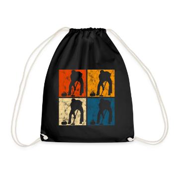 Eis Curling Curler Eisstockschießen Retro Geschenk - Turnbeutel - Schwarz - Vorne