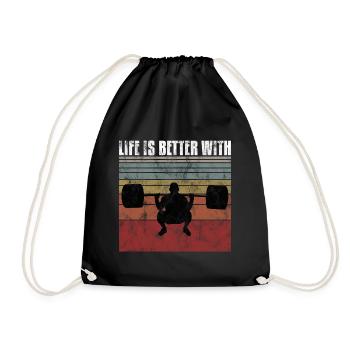 Life is better with Bodybuilding Fitness GYM retro - Drawstring Bag - black - Front