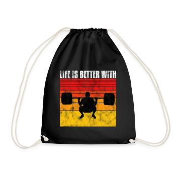 Life is better with Bodybuilding Fitness GYM retro - Drawstring Bag - black - Front