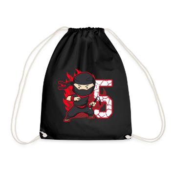 Ninja Fighter Birthday Boy 5 years old Ninjas - Drawstring Bag - black - Front