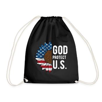 God Protect US 4th of July Independence Fourth of - Drawstring Bag - black - Front
