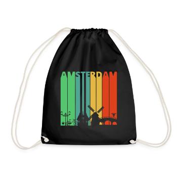 Weinlese Retro Amsterdam. Holland. Niederlande. Geschenke - Turnbeutel - Schwarz - Vorne