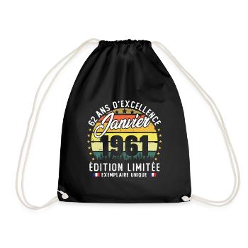 Vintage Cadeau Anniversaire 62 Ans Janvier 1961 - Sac de sport léger - noir - Devant