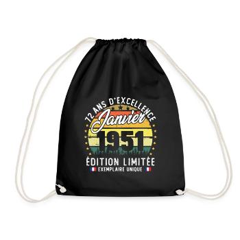 Vintage Cadeau Anniversaire 72 Ans Janvier 1951 - Sac de sport léger - noir - Devant