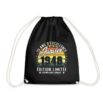 Vintage Cadeau Anniversaire 75 Ans Janvier 1948 - Sac de sport léger - noir - Devant