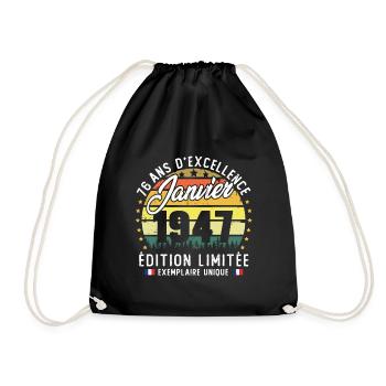 Vintage Cadeau Anniversaire 76 Ans Janvier 1947 - Sac de sport léger - noir - Devant