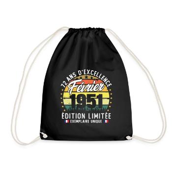 Vintage Cadeau Anniversaire 72 Ans Février 1951 - Sac de sport léger - noir - Devant