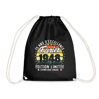 Vintage Cadeau Anniversaire 75 Ans Février 1948 - Sac de sport léger - noir - Devant
