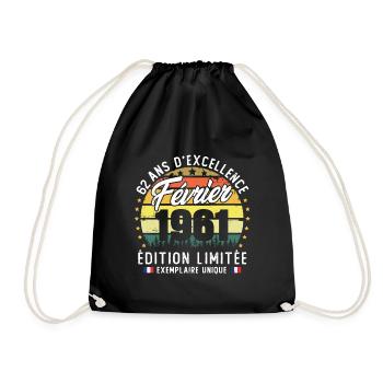 Vintage Cadeau Anniversaire 62 Ans Février 1961 - Sac de sport léger - noir - Devant