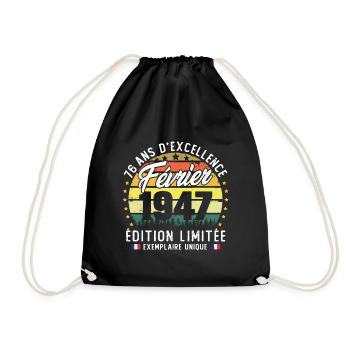 Vintage Cadeau Anniversaire 76 Ans Février 1947 - Sac de sport léger - noir - Devant