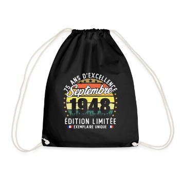 Vintage rétro septembre 1948 anniversaire 75 Ans - Sac de sport léger - noir - Devant