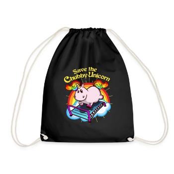Einhorn Fitness Diät Fett Regenbogen Bunt Geschenk - Turnbeutel - Schwarz - Vorne
