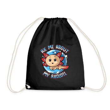 Axolotl Reptile Salamander Aquarium Kawaii Lurch - Drawstring Bag - black - Front