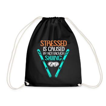 Skiing Skiing Skiing Skiing Skiing - Drawstring Bag - black - Front