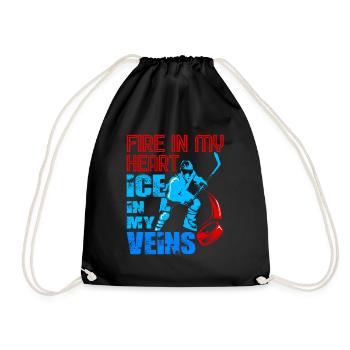 Eishockey Schlittschuh Schläger Puck Geschenkidee - Turnbeutel - Schwarz - Vorne