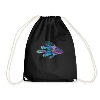 Psychedelischer Feuerfisch Trippy Ozean Surreales Meer - Turnbeutel - Schwarz - Vorne
