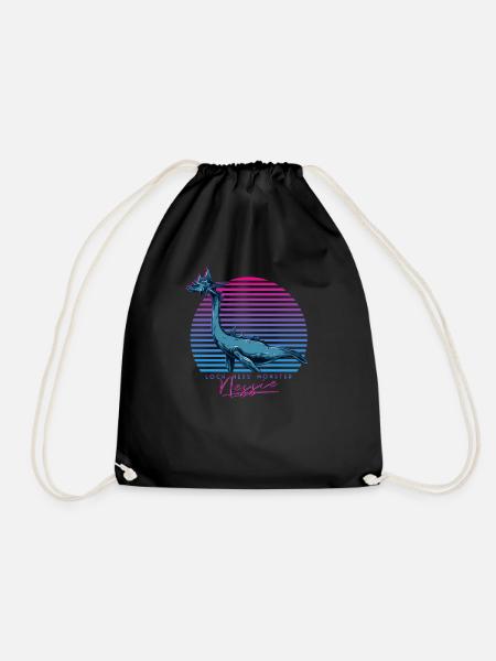 Vintage Retro Neon 80s Loch Ness Monster Nessie - Drawstring Bag - black