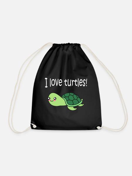 I love turtles turtles love - Drawstring Bag - black