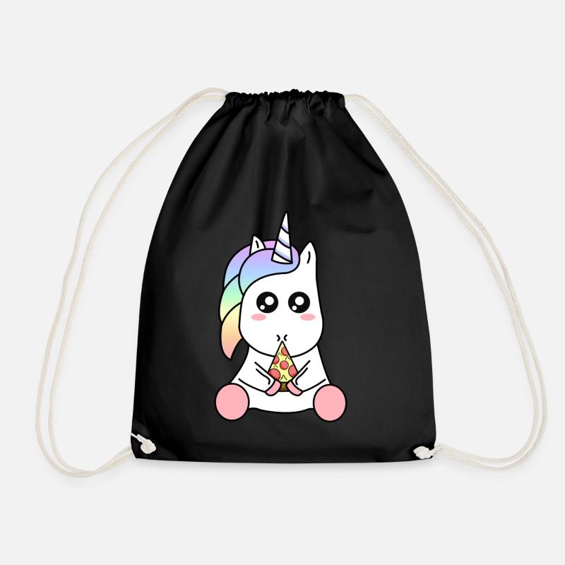Süße lustige Kawaii Einhorn essen Pizza Slice - Turnbeutel - Schwarz