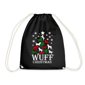 Hunde Weihnachten "Wuff Christmas" Ugly XMas - Turnbeutel - Schwarz - Vorne