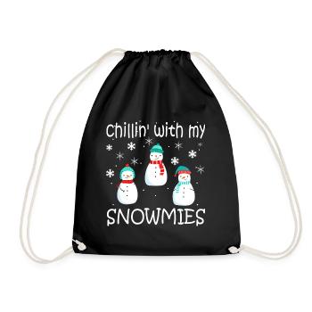 Chillin With Snowmies Snowman Child Christmas - Drawstring Bag - black - Front