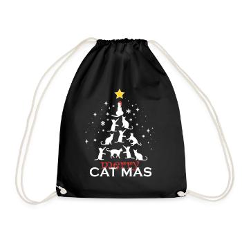 Cat Christmas Merry Catmas Christmas Tree Cat - Drawstring Bag - black - Front