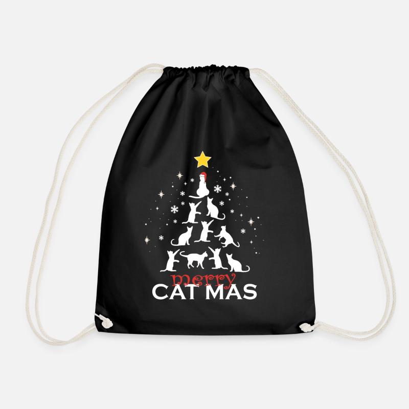 Katze Weihnachten Merry Catmas Weihnachtsbaum Cat - Turnbeutel - Schwarz