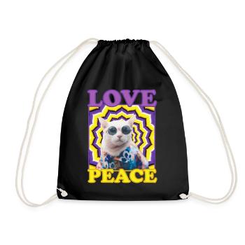 Love Peace Hippie Cat Drugs Optical Illusion - Drawstring Bag - black - Front