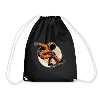Skater astronaut skateboard outer space moon - Drawstring Bag - black - Front