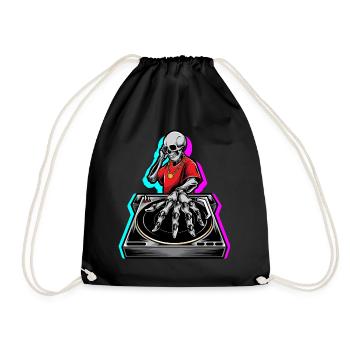 Techno DJ Skeleton Rave Party Festival gift - Drawstring Bag - black - Front
