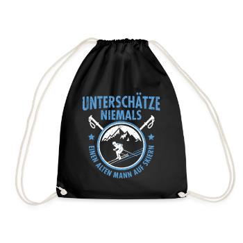 Unterschätze Alten Mann Auf Skiern Vintage - Turnbeutel - Schwarz - Vorne