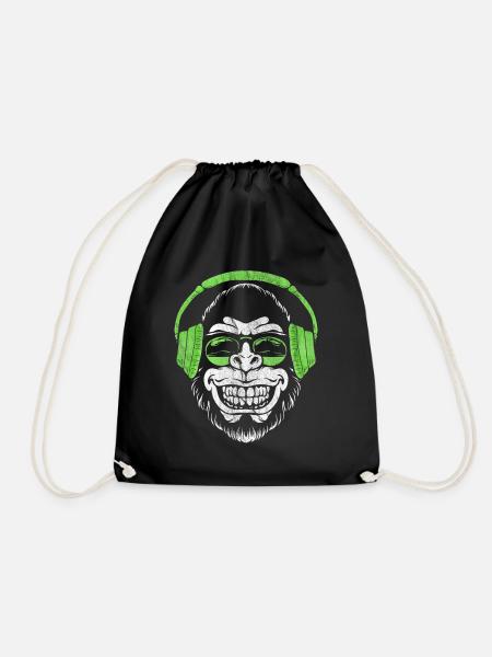Monkey DJ monkey - Drawstring Bag - black