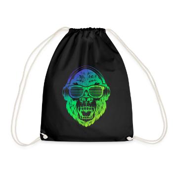 DJ Monkey Affe mit Sonnebrille - Turnbeutel - Schwarz - Vorne