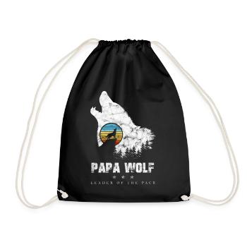 Papa Wolf Pack Leader Father's Day Wolf's Vintage - Drawstring Bag - black - Front