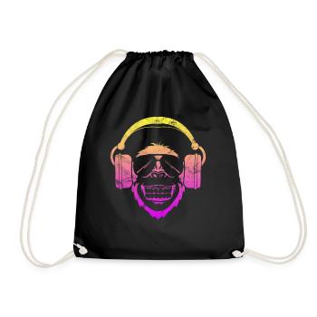 Monkey DJ monkey with headphones and sunglasses - Drawstring Bag - black - Front