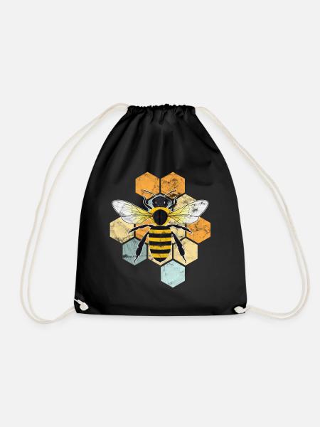 Bee beekeeper vintage gift - Drawstring Bag - black