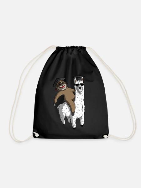 Sloth Riding Llama Funny Graduation - Drawstring Bag - black