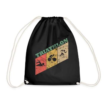 Triathlon Gift Vinatage Retro Triathlete Sport - Drawstring Bag - black - Front