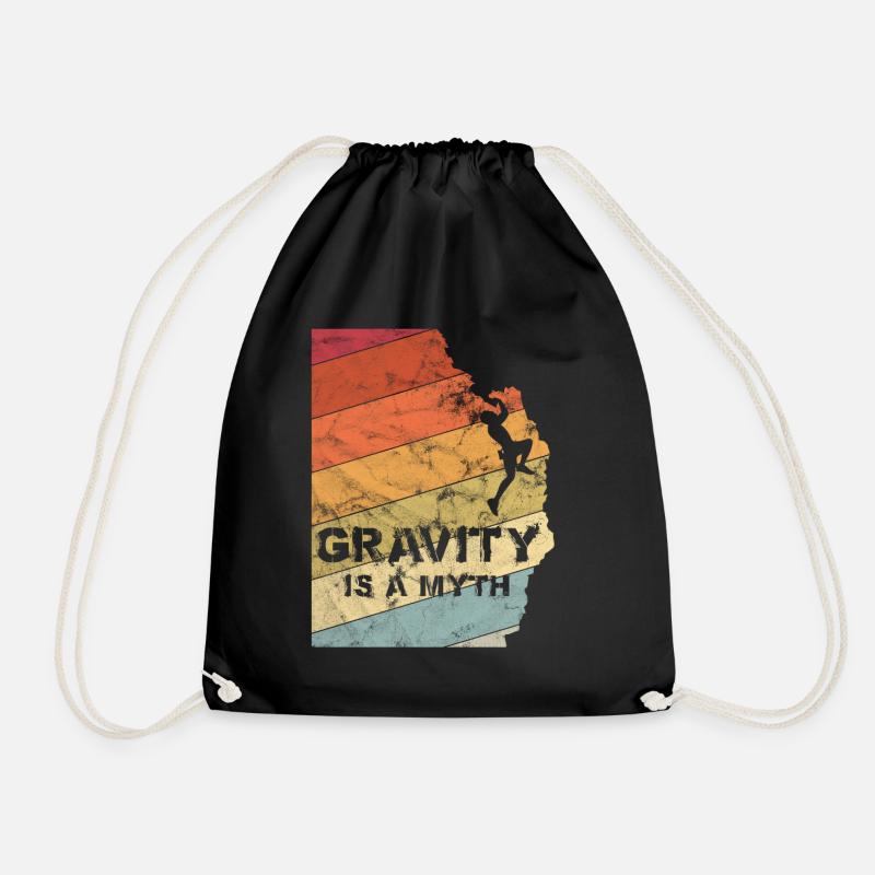 Gravity is a Myth Bouldering Climbing Vintage Gift - Drawstring Bag - black