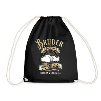 Bruder Schwester vintage Geburtstag Geschenk - Turnbeutel - Schwarz - Vorne