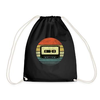 Audio Tape Cassette Music HiFi Sunset Retro Design - Drawstring Bag - black - Front