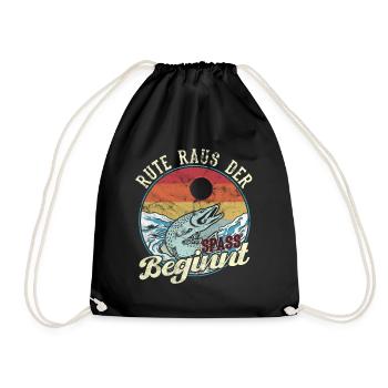 Rute Raus der Spass Beginnt Angler Geschenk - Turnbeutel - Schwarz - Vorne