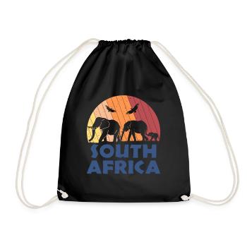 Südafrika South Africa Familie Elefanten Retro - Turnbeutel - Schwarz - Vorne
