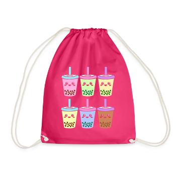 Bubble Tee Boba Tea - Drawstring Bag - fuchsia - Front