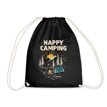 Happy Camping Holiday in a Tent - Camper Outfit - Drawstring Bag - black - Front