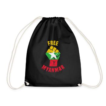 Myanmar - Fist - Free Myanmar - Drawstring Bag - black - Front
