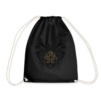 Crow with Futhark and Vegvisir - Drawstring Bag - black - Front
